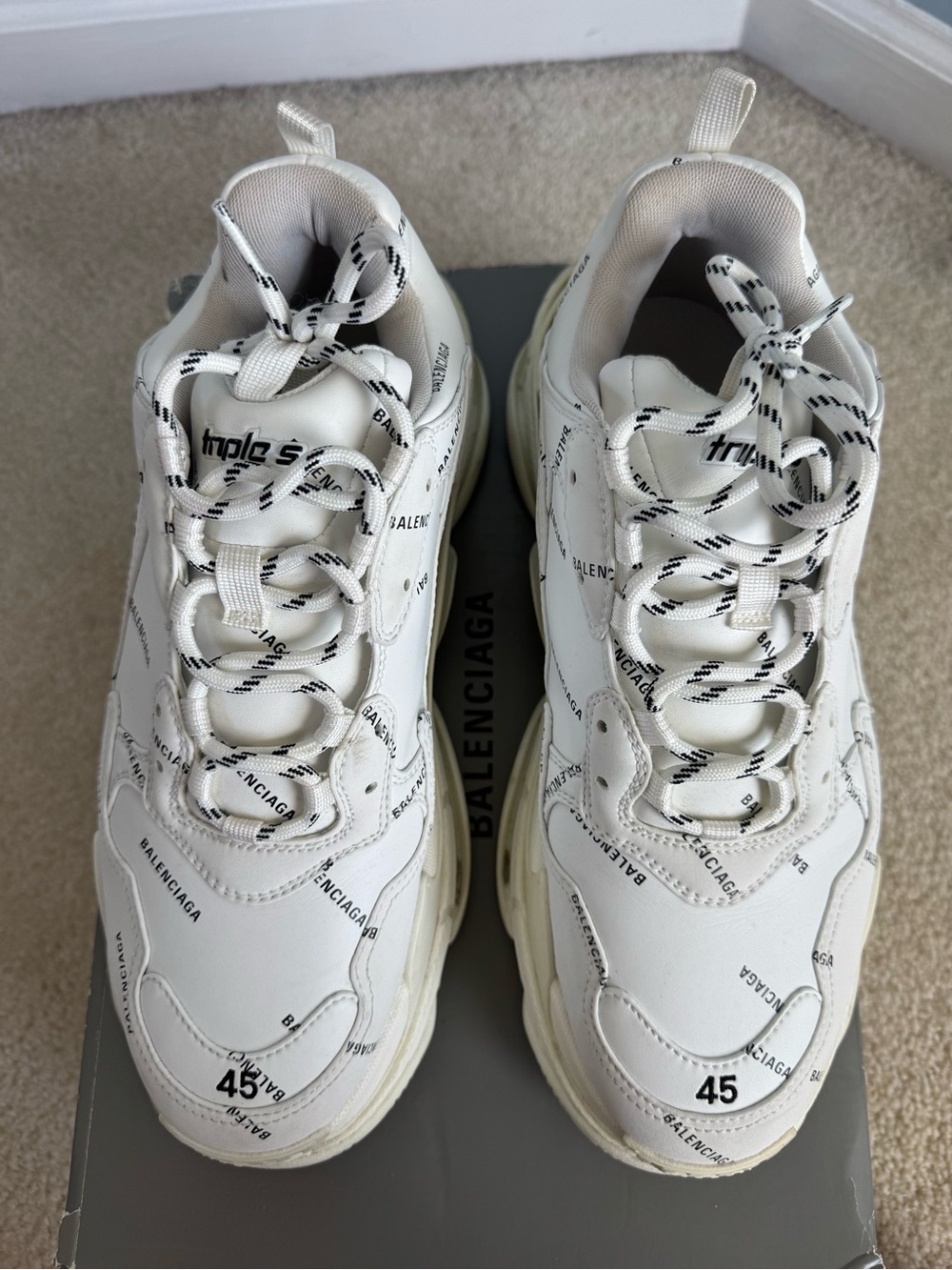 BALENCIAGA WHITE LOGO TRIPLE S SNEAKERS